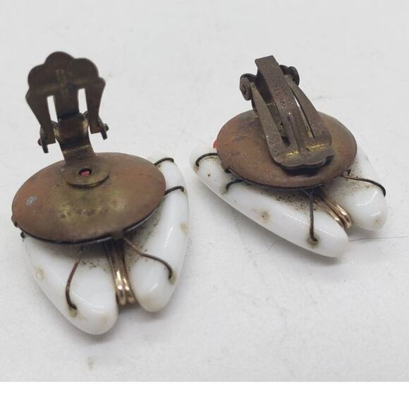 Vintage Earrings White & Orange Wired Clip West Germany Mid Century Retro 1950s - Picture 6 of 7